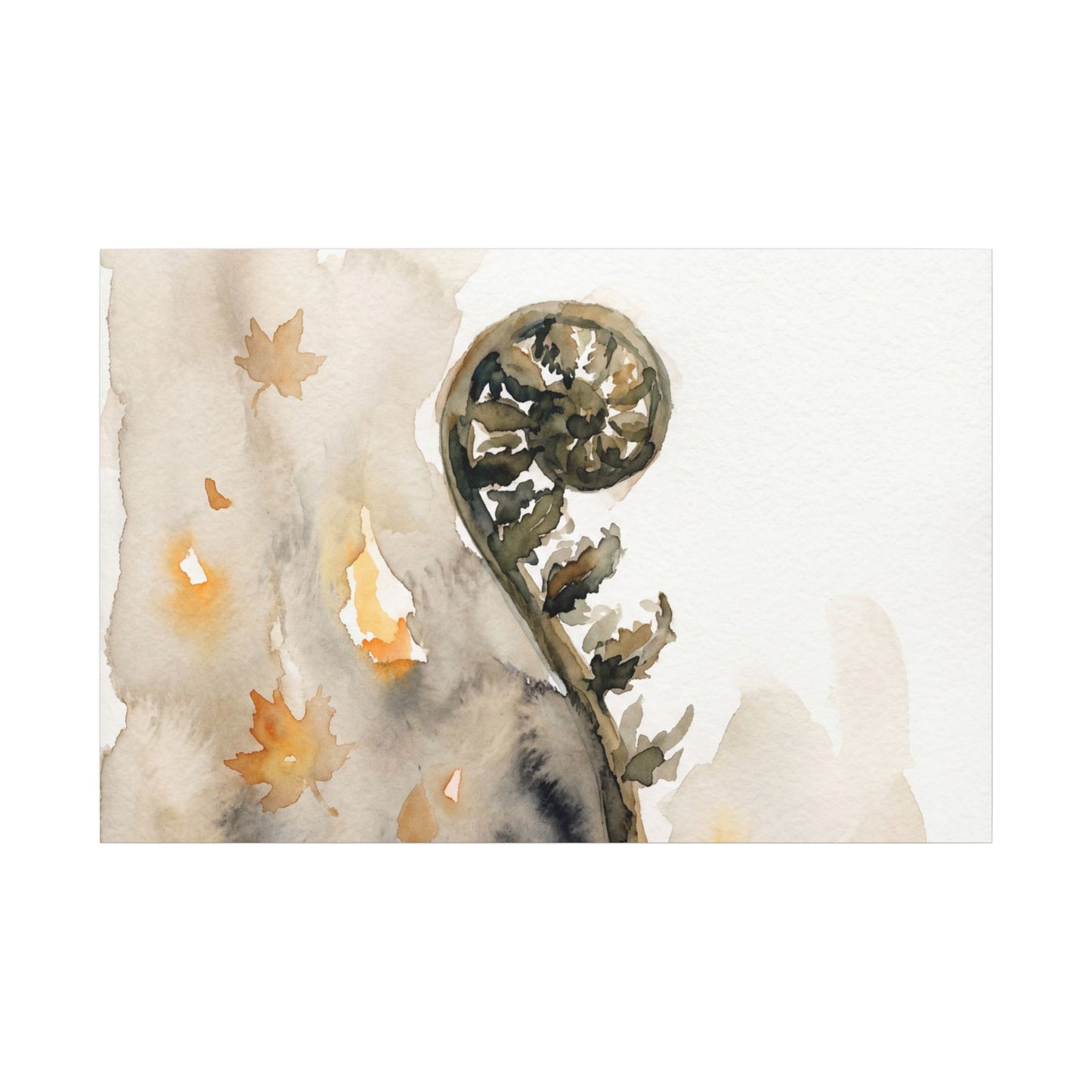Fern Unfurling Watercolor Canvas Art | Earthy Japandi Art