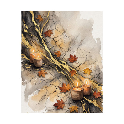 Japandi Cracked Earth in Candlelight | Watercolor Wall Art Print