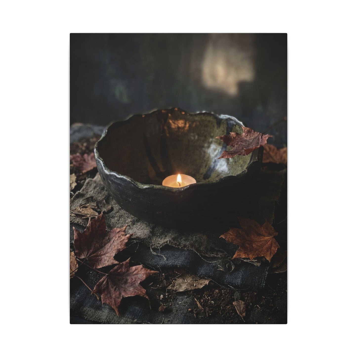 Candlelight Ceramic Bowl Canvas Art - Dark Japandi Kanso