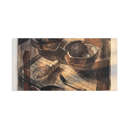 Tea Ceremony Charcoal Ink Canvas Art | Luxurious Dark Japandi Art