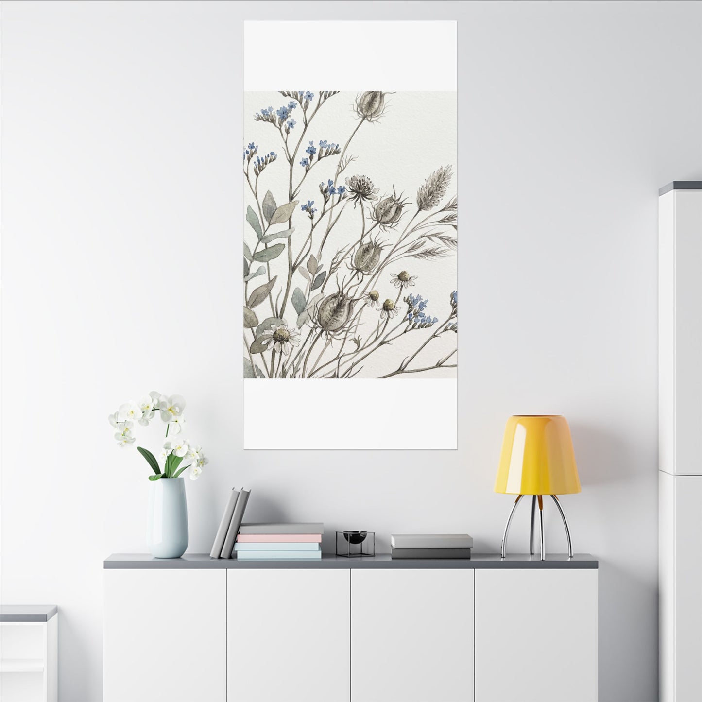 Dried Flowers Canvas Art | Summer Japandi Watercolor Art