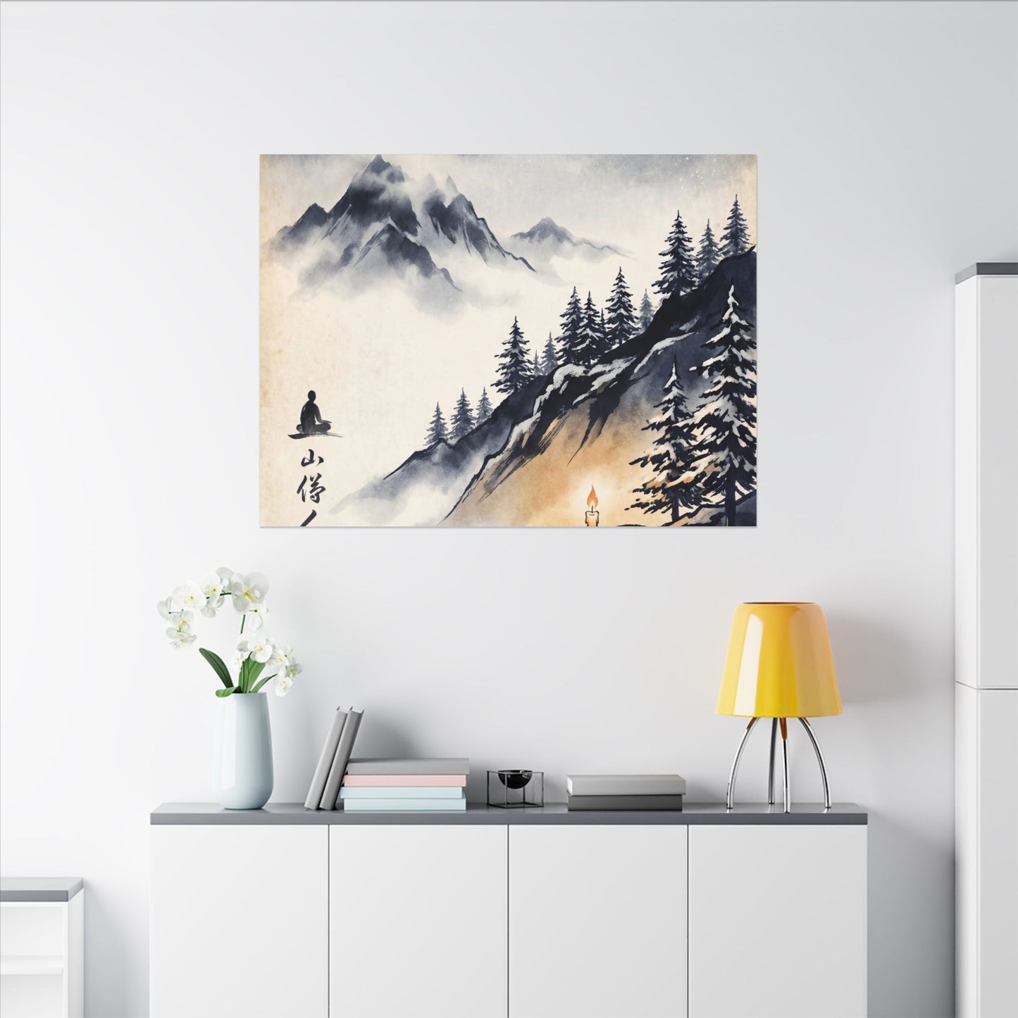 Mountain Mist Canvas Art | Winter Zen Ukiyo E Inspired Art
