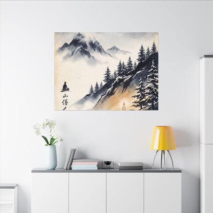 Mountain Mist Canvas Art | Winter Zen Ukiyo E Inspired Art