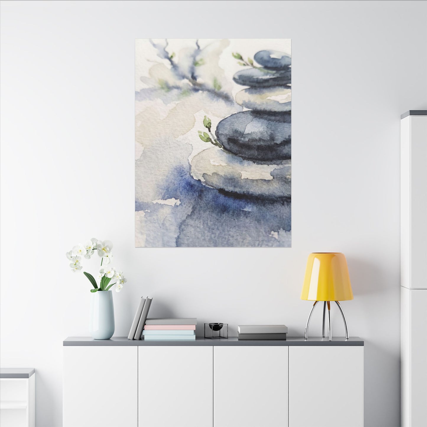 River Stones Watercolor Canvas Art | Cozy Japandi Art