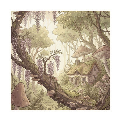 Summer Wisteria Mushroom Illustration Wall Art Print | Rustic Decor