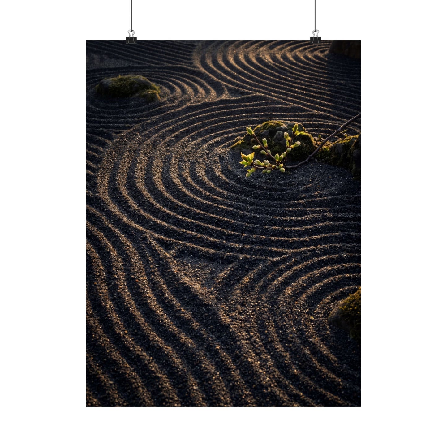 Rock Garden Shadow Zen Wall Art Print | Atmospheric Dark Japandi Art