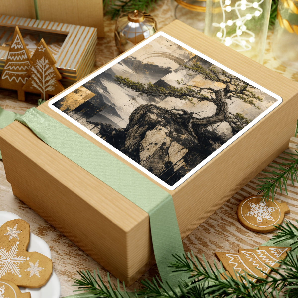 Spring Pine Tree Japanese Pattern Sticker | Neutral Decor