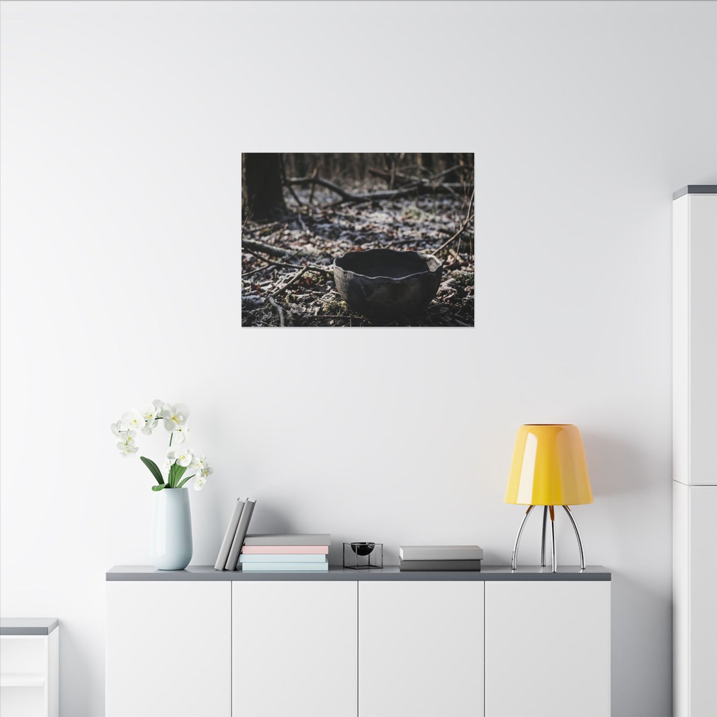 Dappled Ceramic Bowl Canvas Art - Dark Japandi Kanso