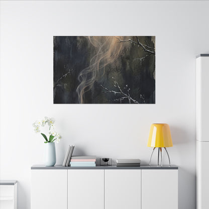 Incense Smoke Winter Canvas Art | Dark Japandi Moody Design
