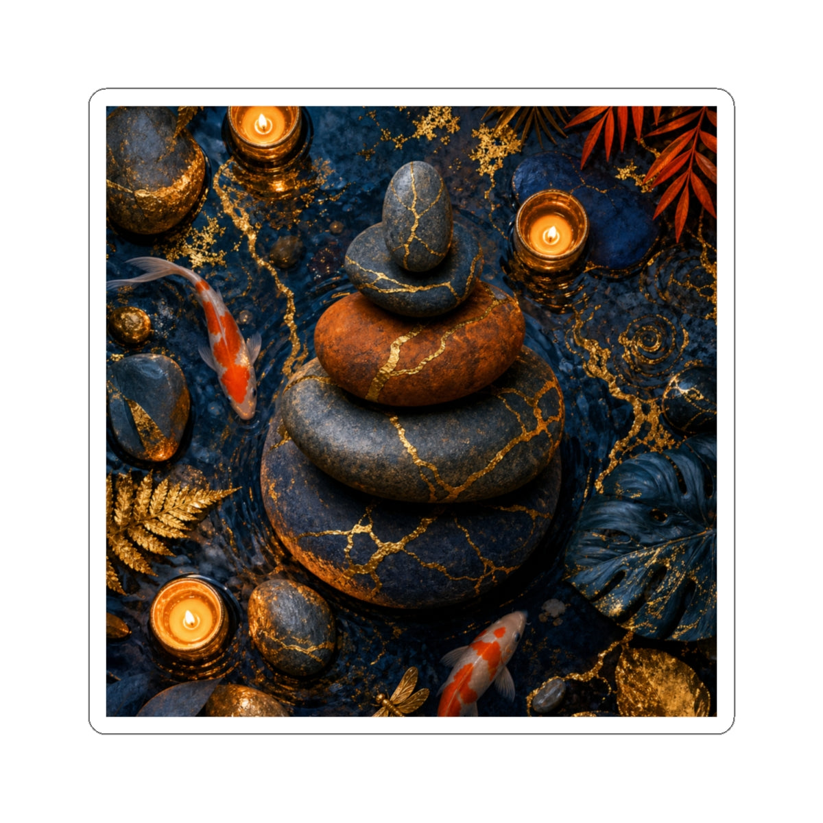 Kintsugi River Stones in Candlelight | Gold Vein Sticker