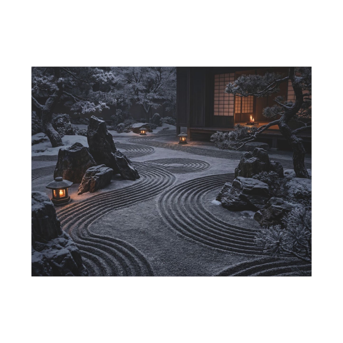 Candlelight Rock Garden Canvas Art - Dark Japandi Fukinsei