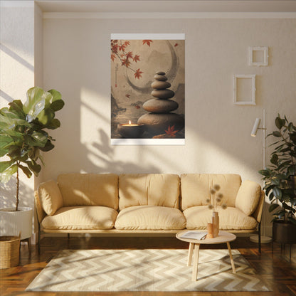 Japandi River Stones in Candlelight | Japanese Pattern Canvas Art