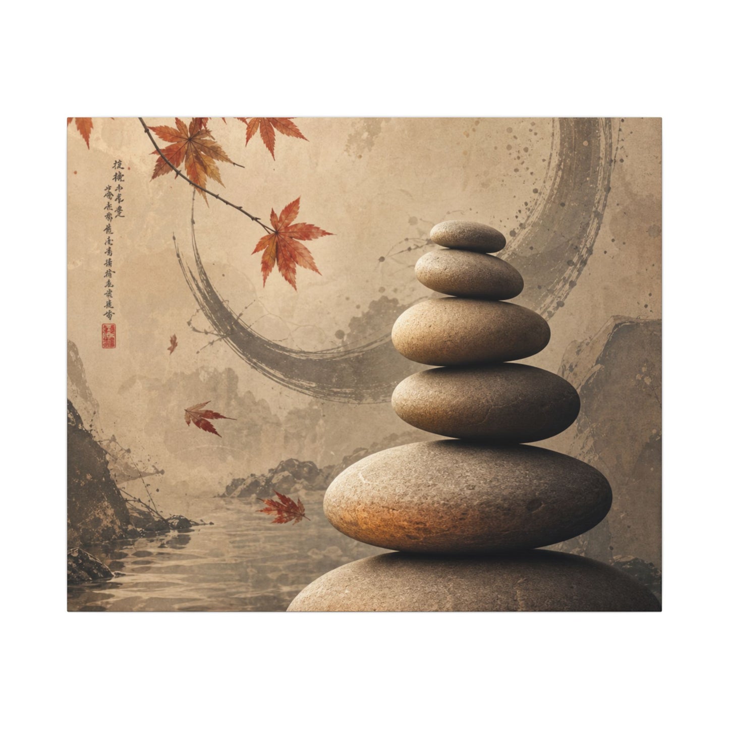 Japandi River Stones in Candlelight | Japanese Pattern Canvas Art