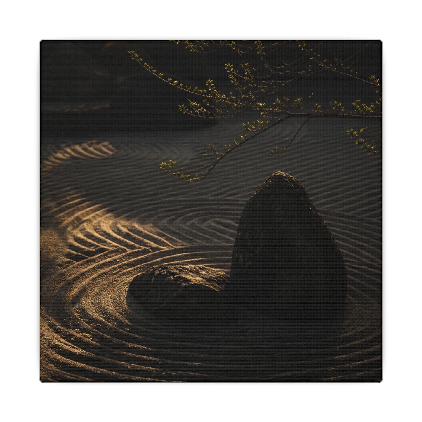 Ma Rock Garden Canvas Art - Dark Japandi Shadow Zen