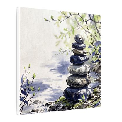 River Stones Sumi E Canvas Art | Serene Zen Art