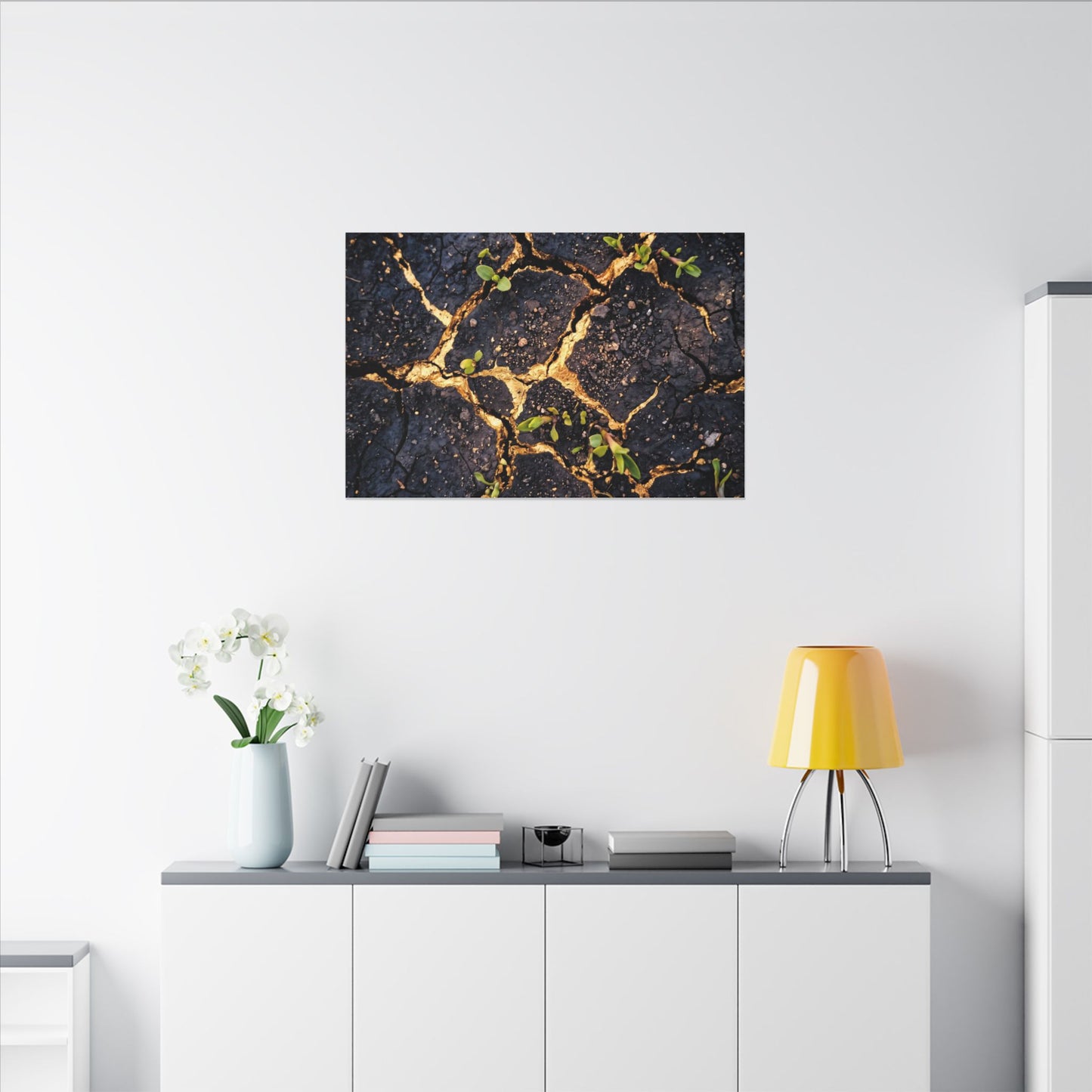 Spring Cracked Earth Crackle Gold Canvas Art | Healing Decor