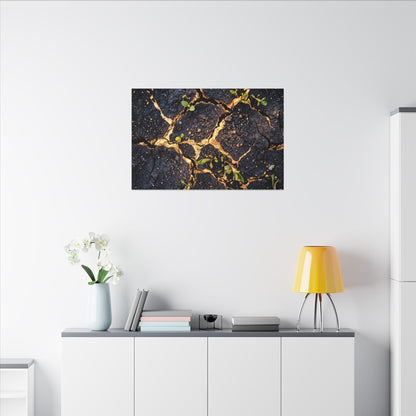 Spring Cracked Earth Crackle Gold Canvas Art | Healing Decor