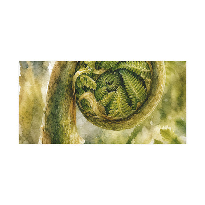 Japandi Fern Unfurling in Dappled | Watercolor Canvas Art