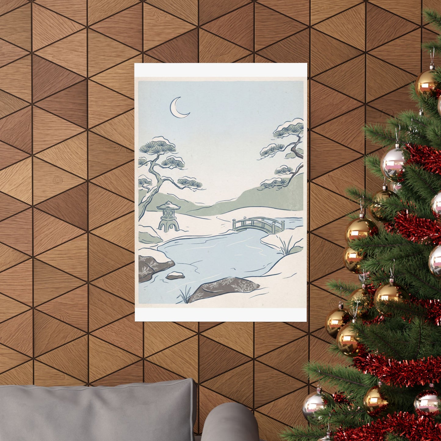 Moonlit Garden Minimal Line Wall Art Print | Neutral Japandi Art