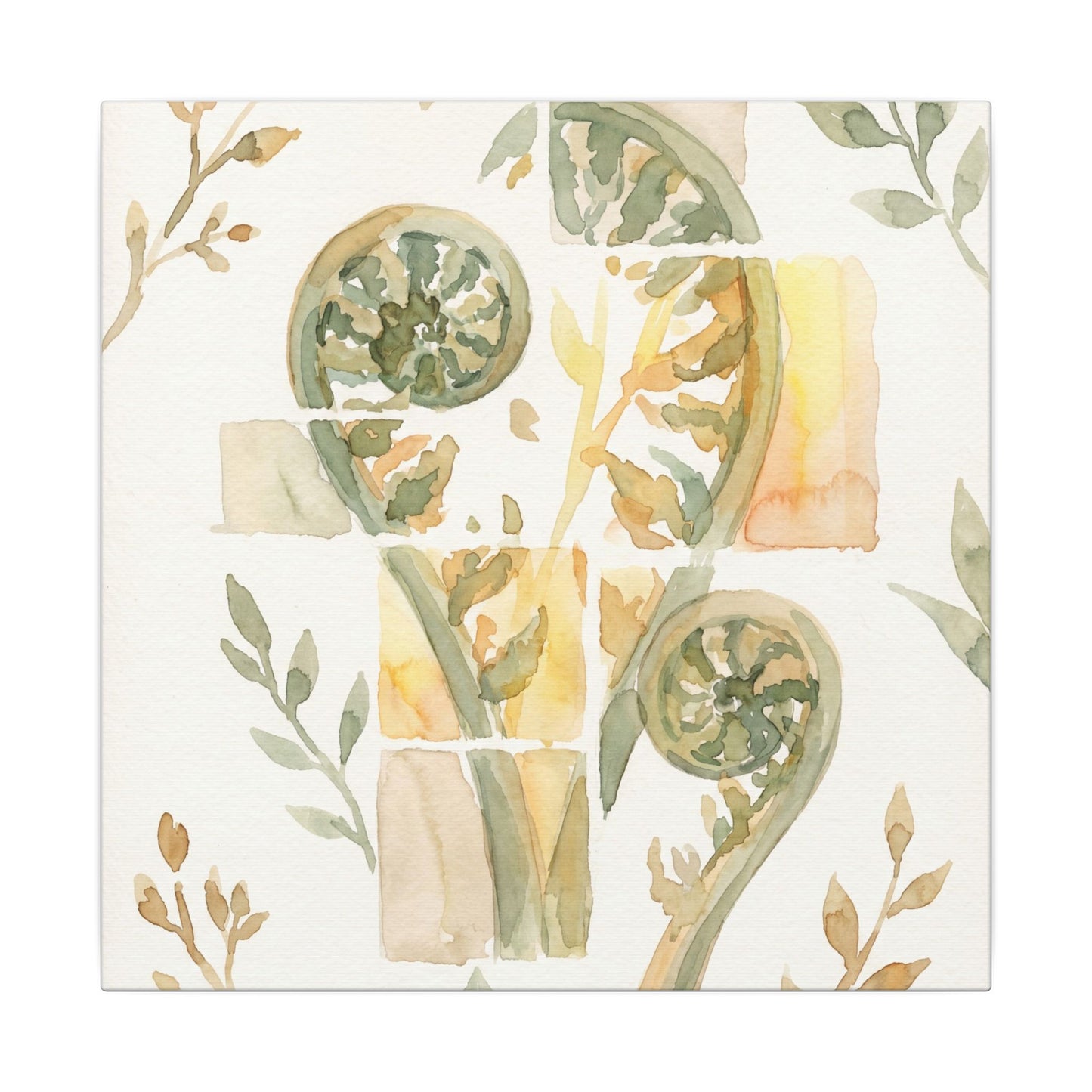 Earthy Fern Unfurling Canvas Art - Watercolor Japandi
