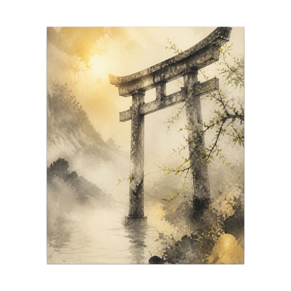 Spring Torii Gate Sumi E Canvas Art | Tranquil Decor