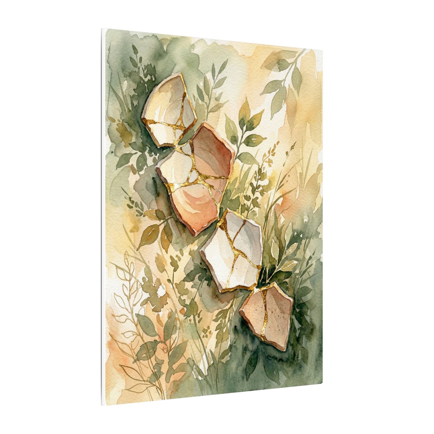 Japandi Broken Pottery in Golden Hour | Watercolor Canvas Art