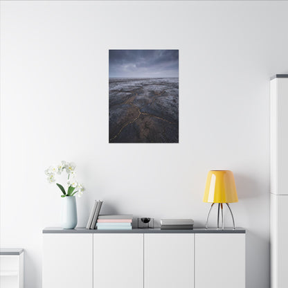Dark Japandi Cracked Earth in Overcast | Dark Texture Canvas Art