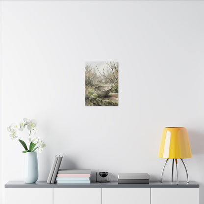 Japandi Ceramic Bowl in Overcast | Minimal Line Canvas Art