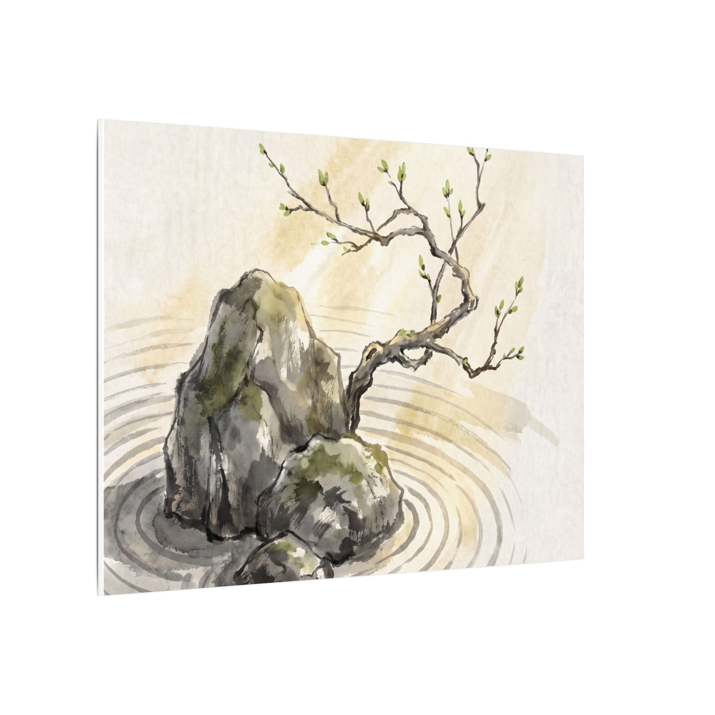 Serene Rock Garden Canvas Art - Sumi E Zen