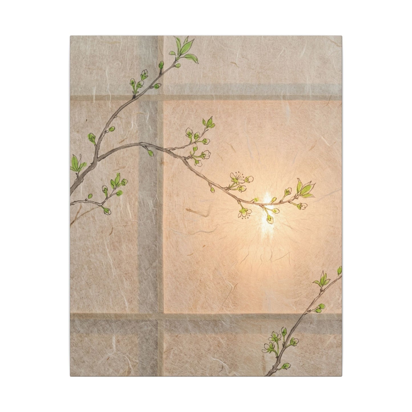 Warm Shoji Screen Canvas Art - Minimal Line Japandi
