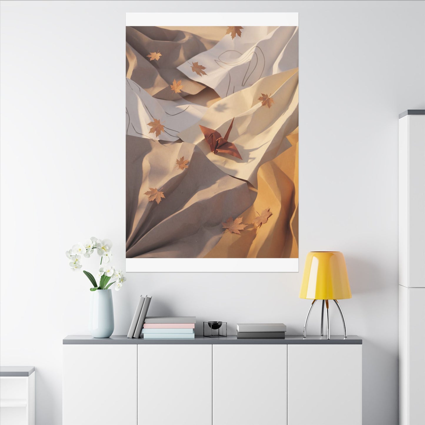 Autumn Paper Fold Minimal Line Canvas Art | Cozy Decor