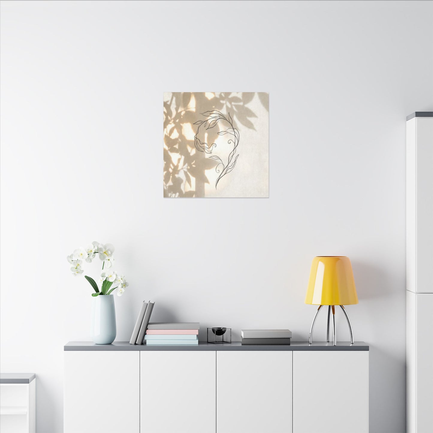 Warm Shoji Screen Canvas Art - Minimal Line Japandi