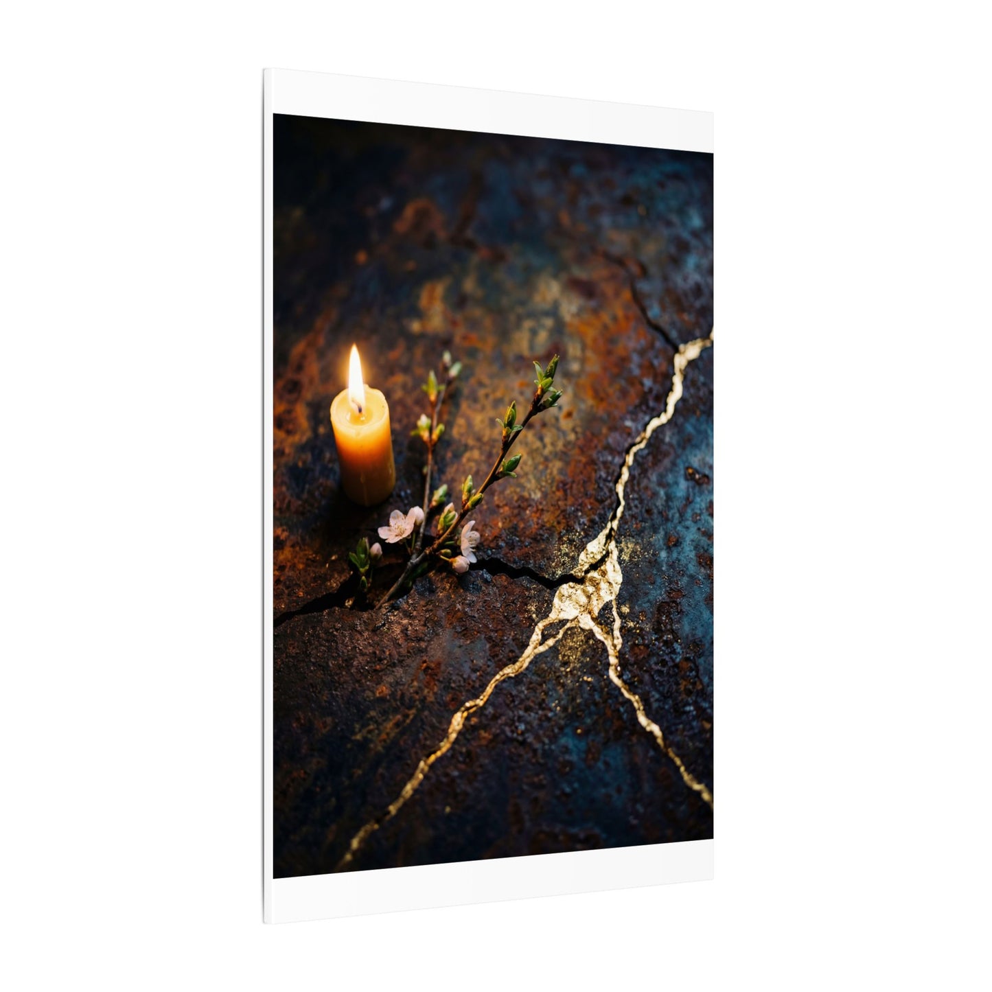 Kintsugi Rust Patina in Candlelight | Gold Repair Canvas Art