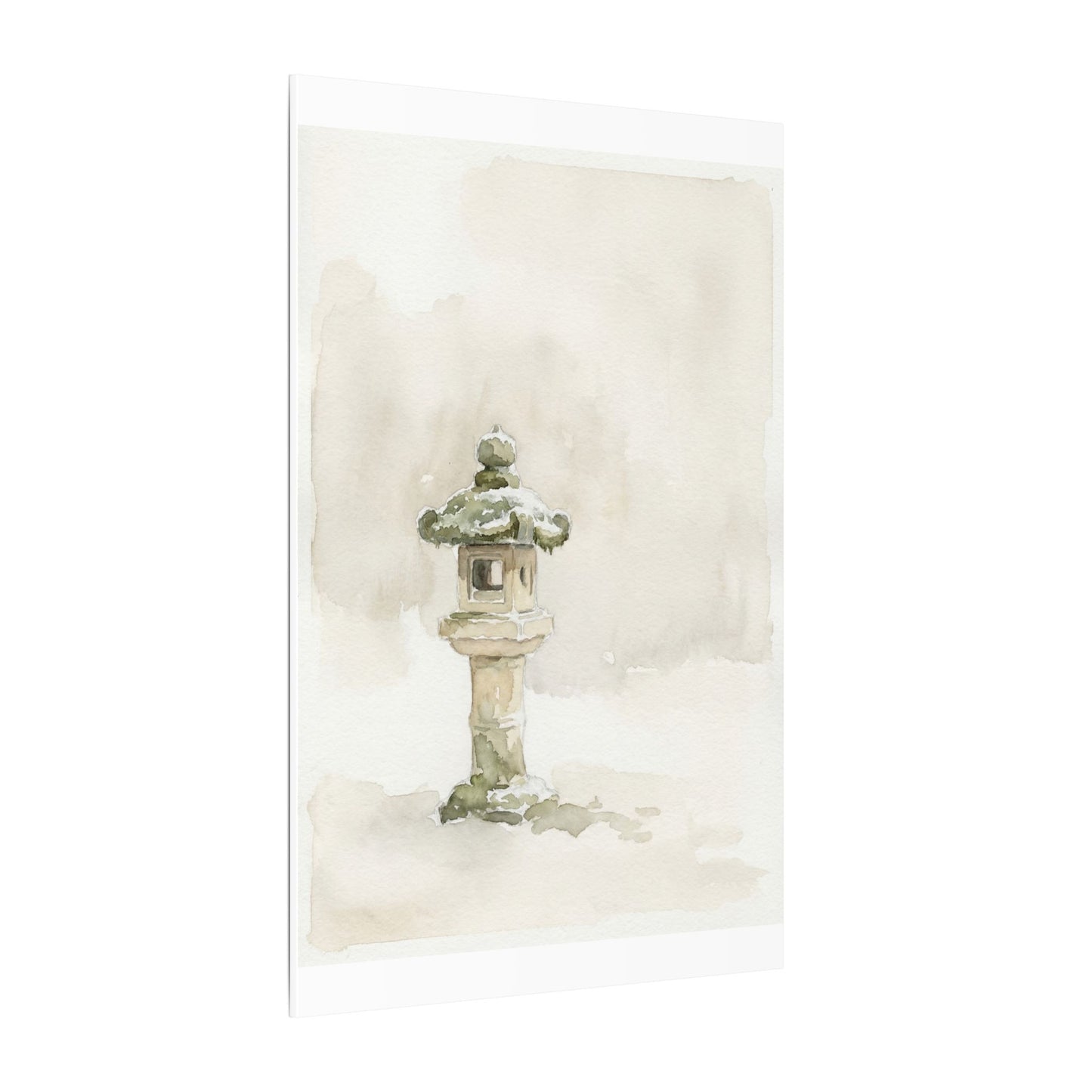 Stone Lantern Winter Canvas Art | Japandi Earthy Design