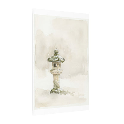Stone Lantern Winter Canvas Art | Japandi Earthy Design