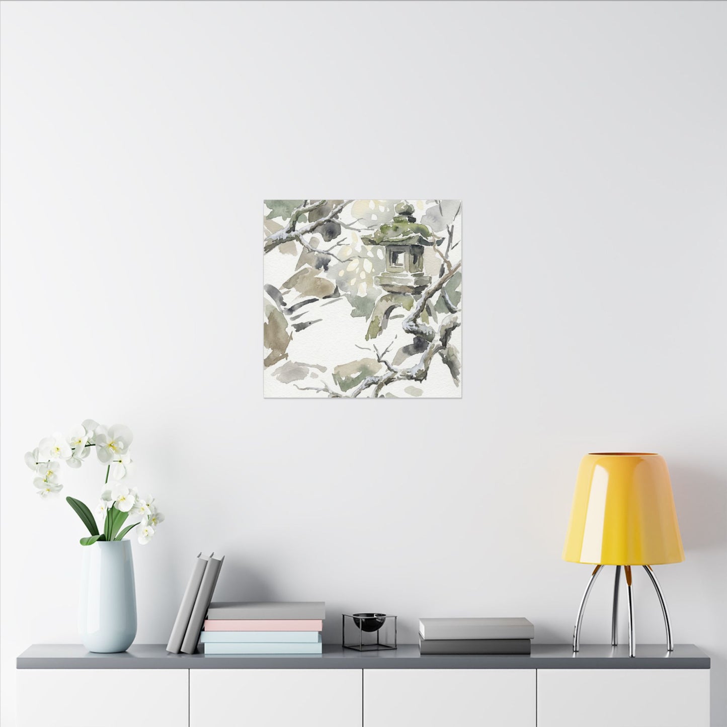 Elegant Stone Lantern Canvas Art - Watercolor Japandi
