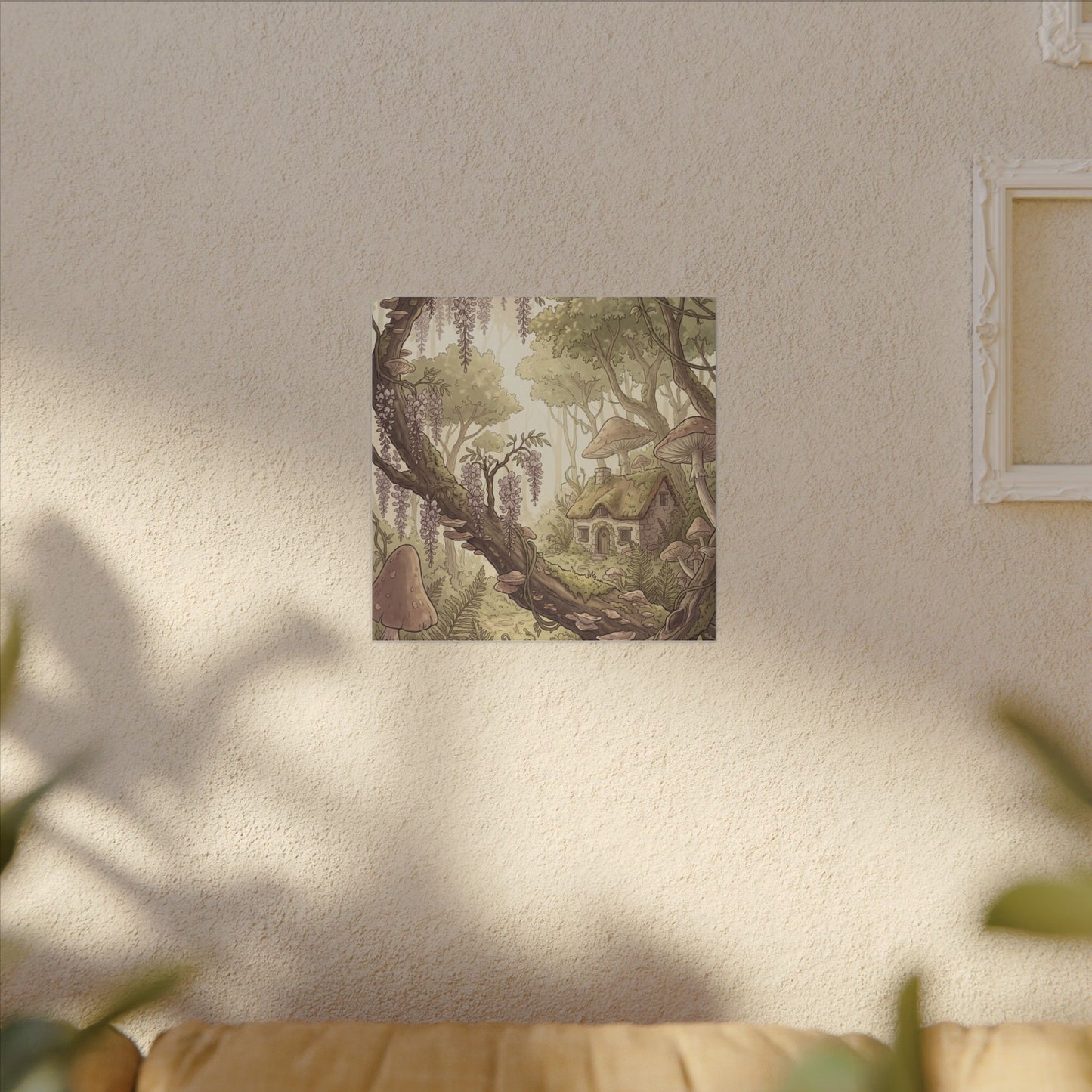 Summer Wisteria Mushroom Illustration Canvas Art | Enchanting Decor