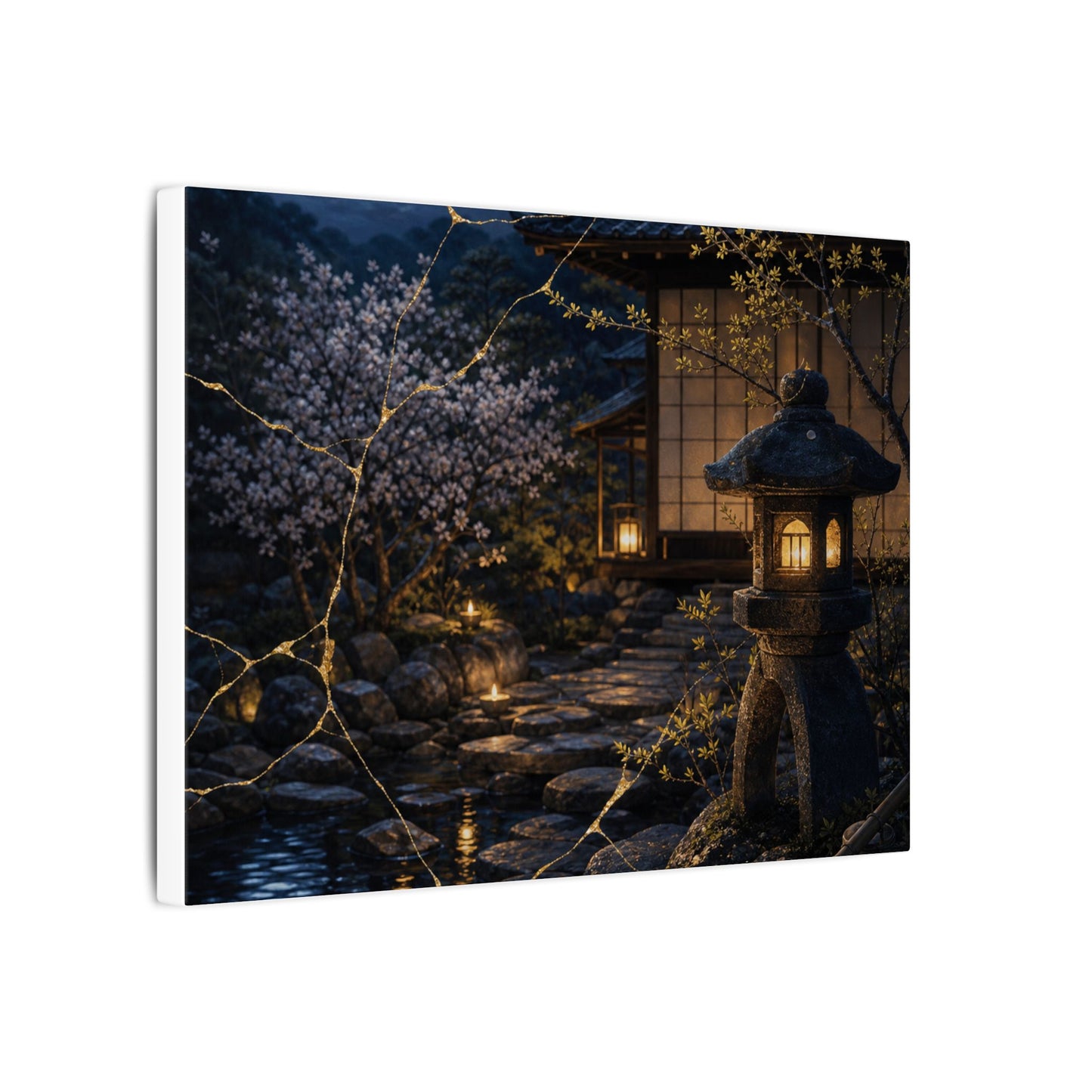 Seijaku Moonlit Garden Canvas Art - Kintsugi Gold Vein