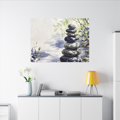 River Stones Sumi E Canvas Art | Serene Zen Art