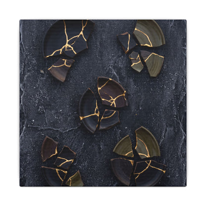 Broken Pottery Canvas Art | Winter Dark Japandi Shadow Zen Art