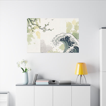 Spring Ocean Wave Ukiyo E Inspired Canvas Art | Serene Decor