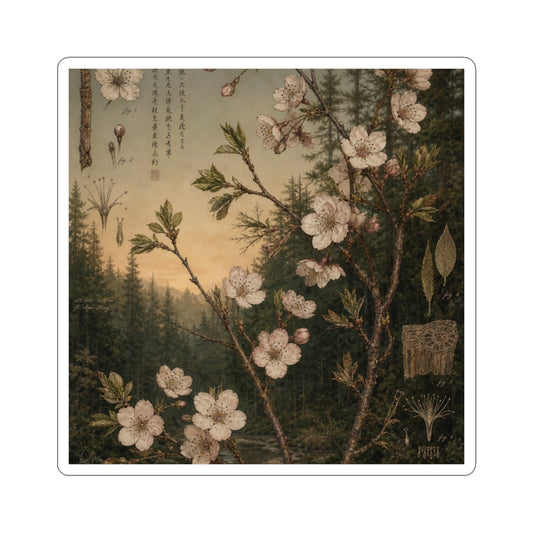 Nostalgic Cherry Blossom Sticker - Herbarium Cottagecore