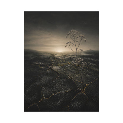 Dawn Cracked Earth Canvas Art - Dark Japandi Mono No Aware