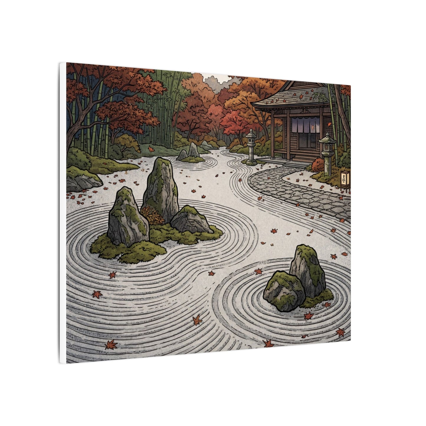 Autumn Rock Garden Ukiyo E Inspired Canvas Art | Peaceful Decor
