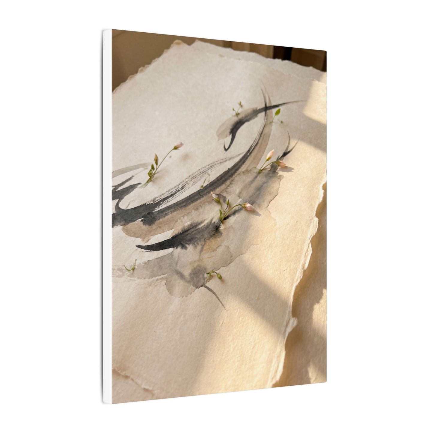 Ink Brushstroke Watercolor Canvas Art | Neutral Japandi Art