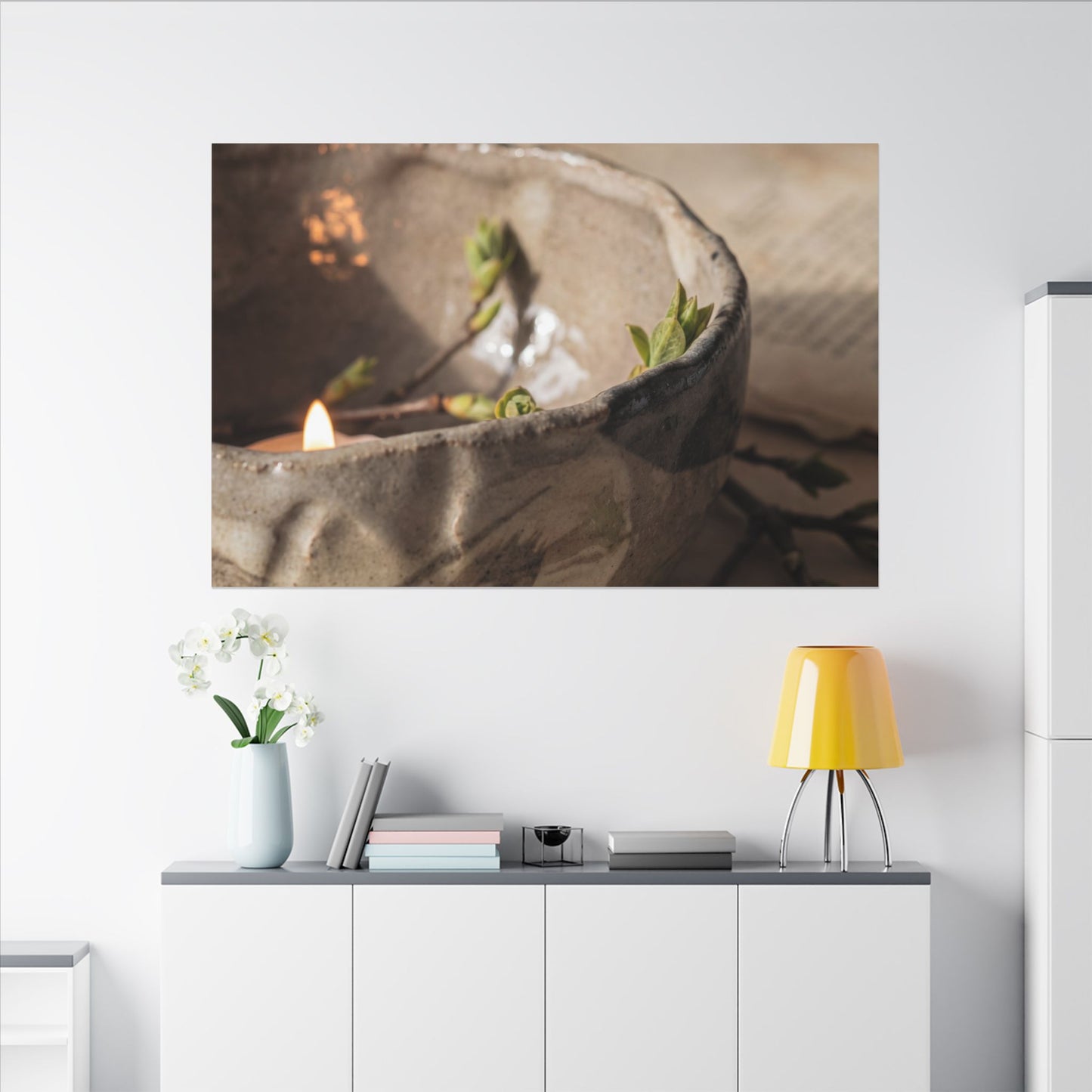 Candlelight Ceramic Bowl Canvas Art - Japandi Ma