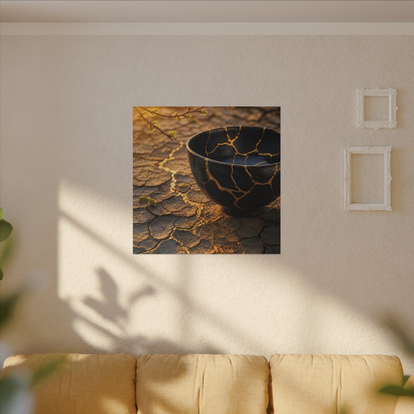 Golden Hour Cracked Earth Canvas Art - Kintsugi Fukinsei