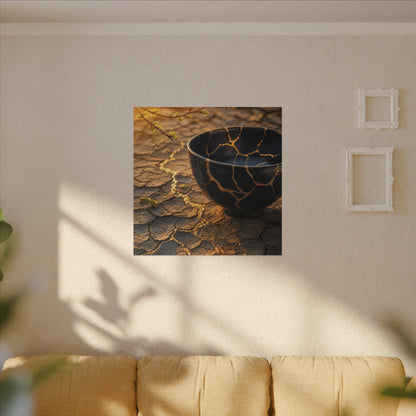 Golden Hour Cracked Earth Canvas Art - Kintsugi Fukinsei