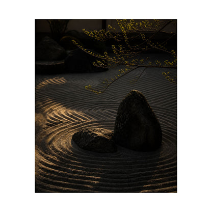 Golden Hour Rock Garden Wall Art Print - Dark Japandi Ma