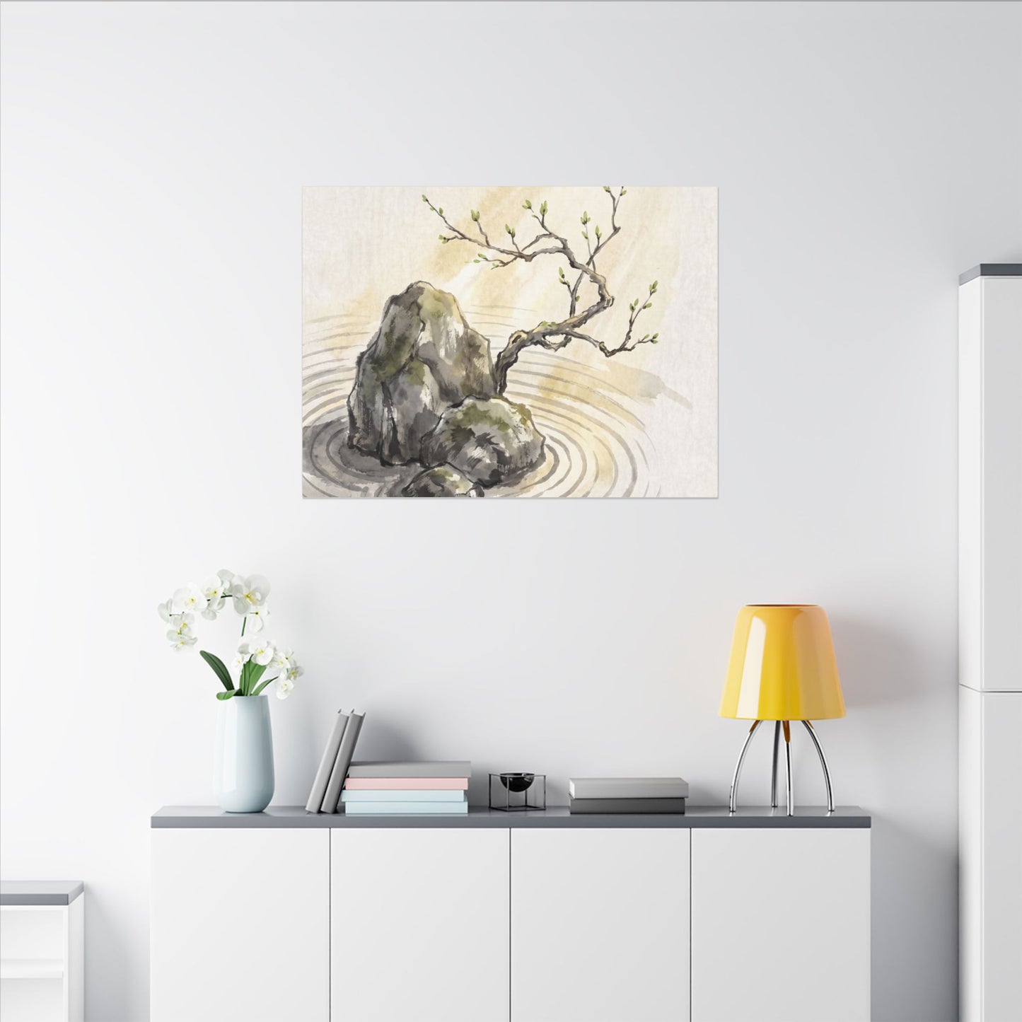 Serene Rock Garden Canvas Art - Sumi E Zen